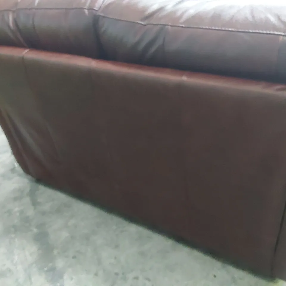 DESIGNER SCROLL ARM TWO SEATER SOFA CHESTNUT LEATHER 