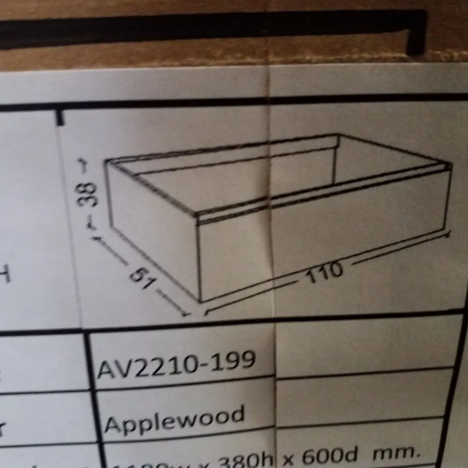 BOXED AS NEW CALYPSO ONETA SINGLE DRAWER WH VANITY UNIT IN APPLEWOOD - 1180X380X600MM