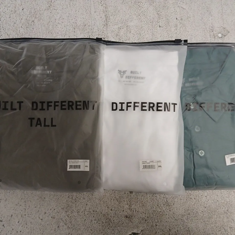 SET OF APPROXIMATELY 10 ASSORTED BUILT DIFFERENT T-SHIRTS/SHIRTS IN VARIOUS COLOURS AND SIZES