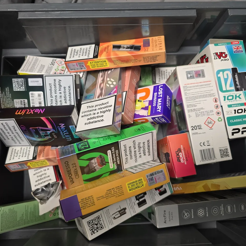 APPROXIMATELY 20 ASSORTED E-CIGARETTE PRODUCTS TO INCLUDE BRANDS SUCH AS IVG PRO, OXVA, LOST MART, ETC - COLLECTION ONLY