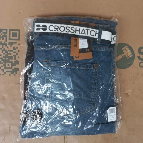 BAGGED CROSSHATCH LONG DENIM JEANS IN BLUE SIZE 38