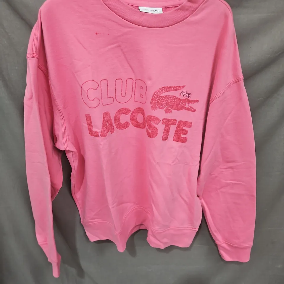 Lacoste Club Pink Sweatshirt – Loose Fit, UK Size L (US L, FR 5)