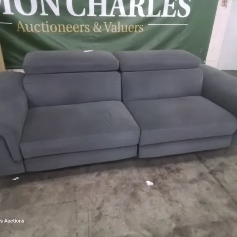 QUALITY ITALIAN DESIGNED & MANUFACTURED FLAVIO POWER RECLINING THREE SEATER SOFA WITH ADJUSTABLE HEADRESTS GREY FABRIC