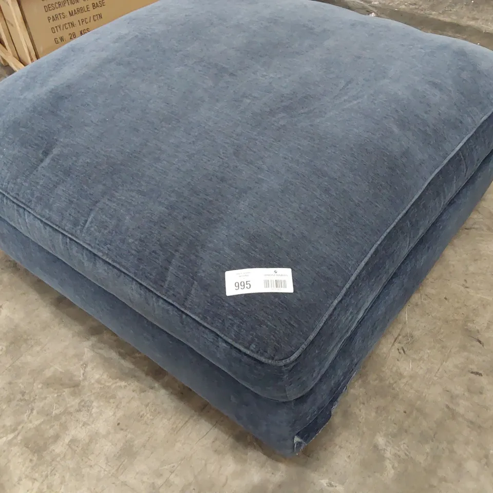 DESIGNER LARGE SQUARE FOOTSTOOL BLUE FABRIC 