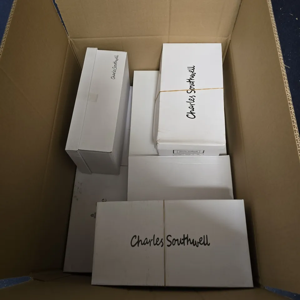 BOX OF APPROXIMATELY 12  ASSORTED PAIRS OF SHOES IN VARIOUS STLYES , COLOURS AND SIZES 