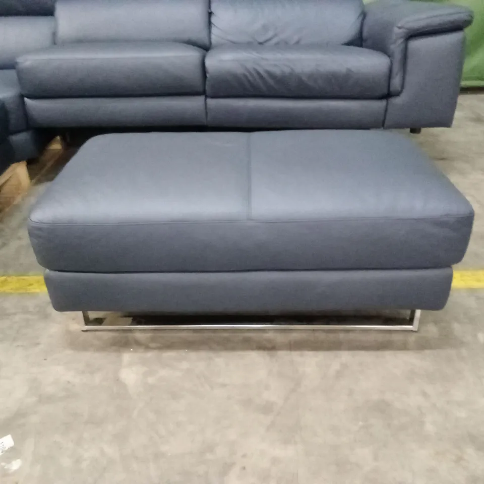 QUALITY DESIGNER ITALIAN MADE CARLO ELECTRIC RECLINING LEATHER CORNER SOFA WITH FOOTSTOOL - BLUE