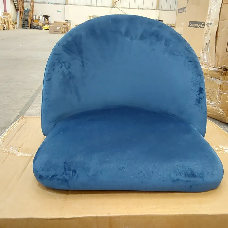 BOXED SET OF 2 DESIGNER BLUE VELVET BAR CHAIRS (1 BOX)