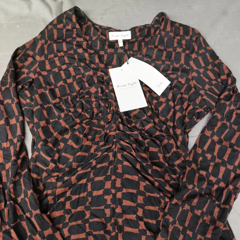 PHASE EIGHT BROOKE GEO PLEAT TOP IN BROWN SIZE UK 12