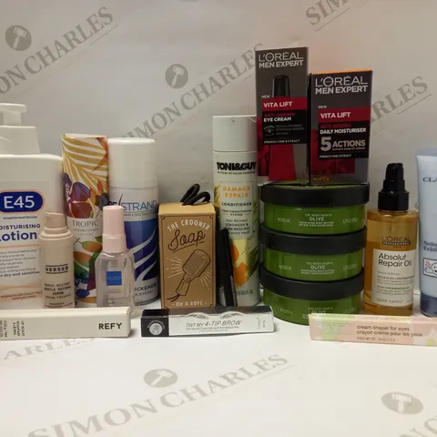 LOT OF APPROX 12 ASSORTED BEAUTY PRODUCTS TO INCLUDE TROPIC VITAMIN TONER, REFY LIP SCULPT, CLINIQUE CREAM SHAPER, ETC