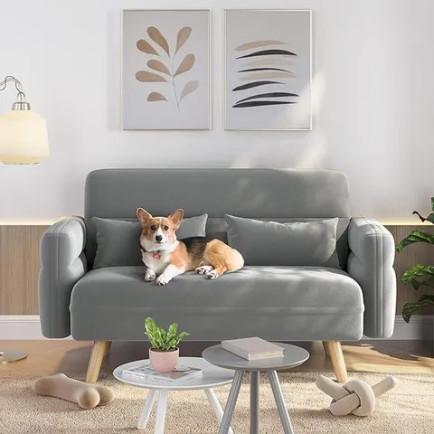 BOXED YAHEETECH 2 SEATER UPHOLSTERED LOVESEAT - LIGHT GREY (1 BOX)