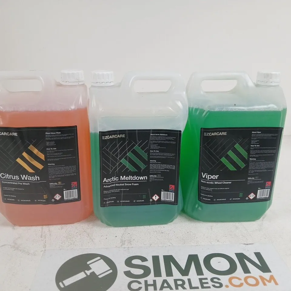 LOT OF 3 5L EZCARCARE AUTOMOBILE CLEANING SOLUTIONS