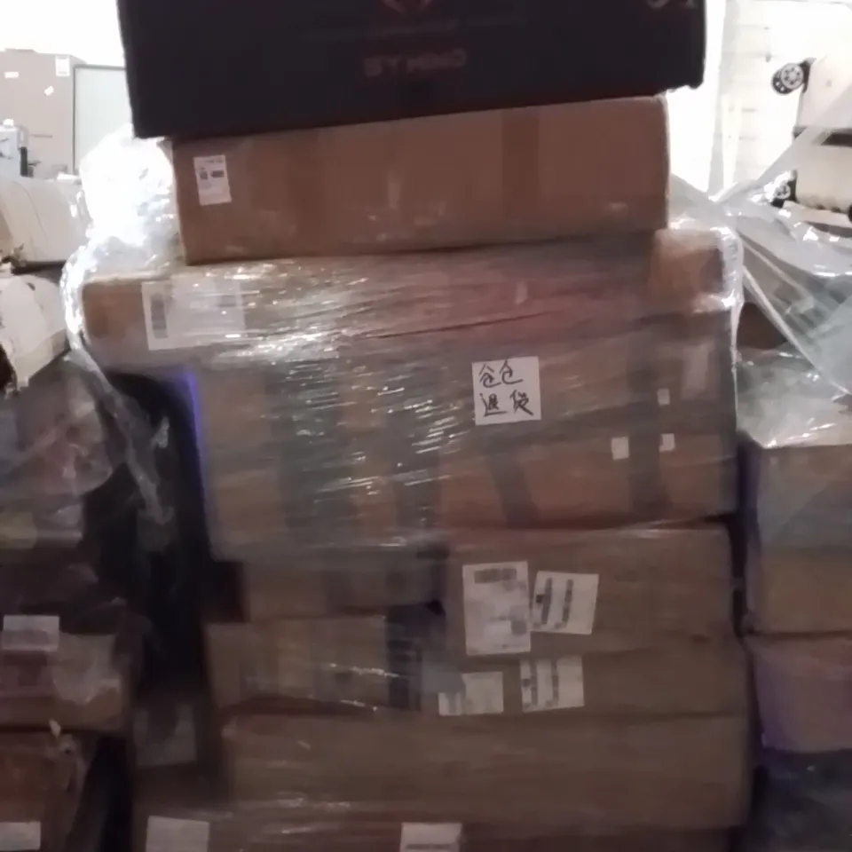 PALLET OF ASSORTED HOUSEHOLD GOODS AND PRODUCTS TO INCLUDE;KIDS BIKE,GAMING CHAIR,COFFEE TABLE