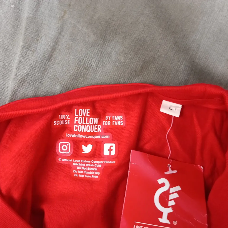 LOVE FOLLOW CONQUER T-SHIRT – RED – UK LARGE (L)