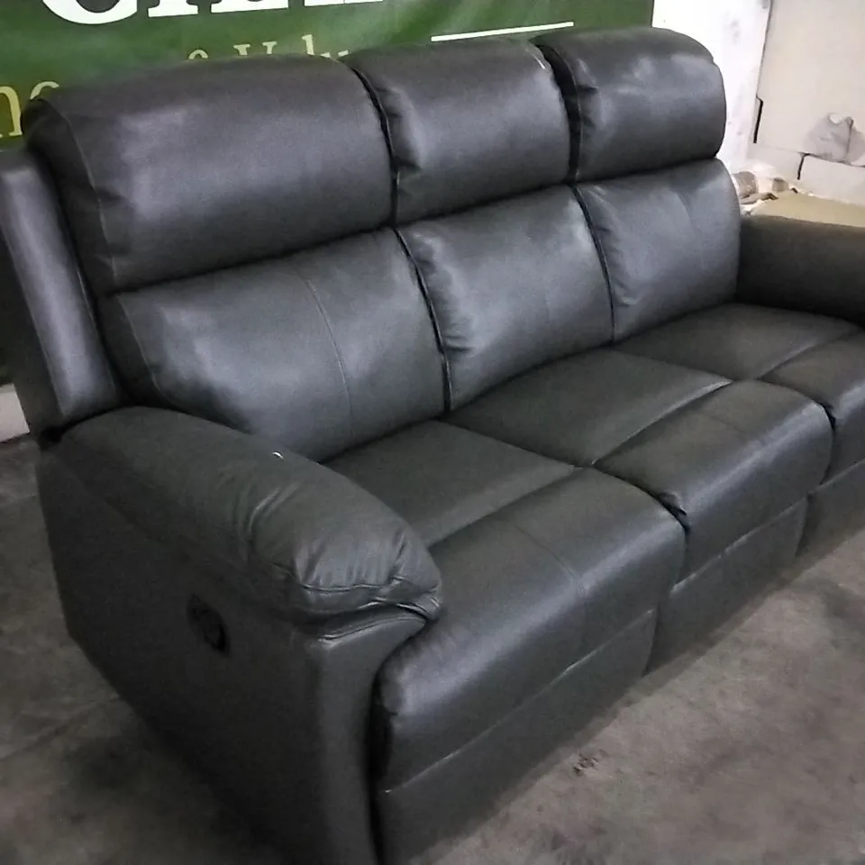 QUALITY DESIGNER BLACK LEATHER MANUAL RECLINER 3 SEATER SOFA
