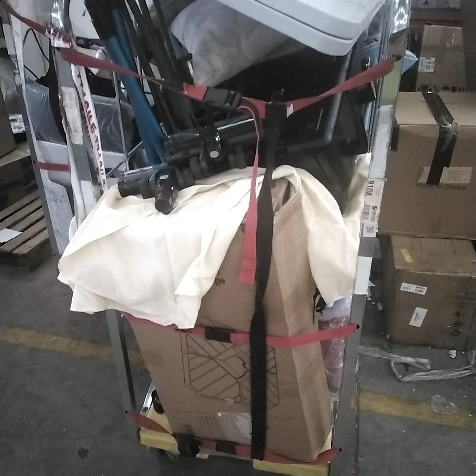 CAGE CONTAININ ASSORTED HOUSEHOLD GOODS WHICH INCLUDE; SLEEPING BAGS, AIRFRYER, TABLE ETC