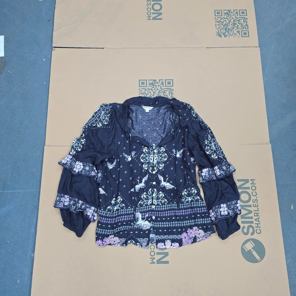 MONSOON NAVY FLORAL BLOUSE – WOMEN’S, UK SIZE S
