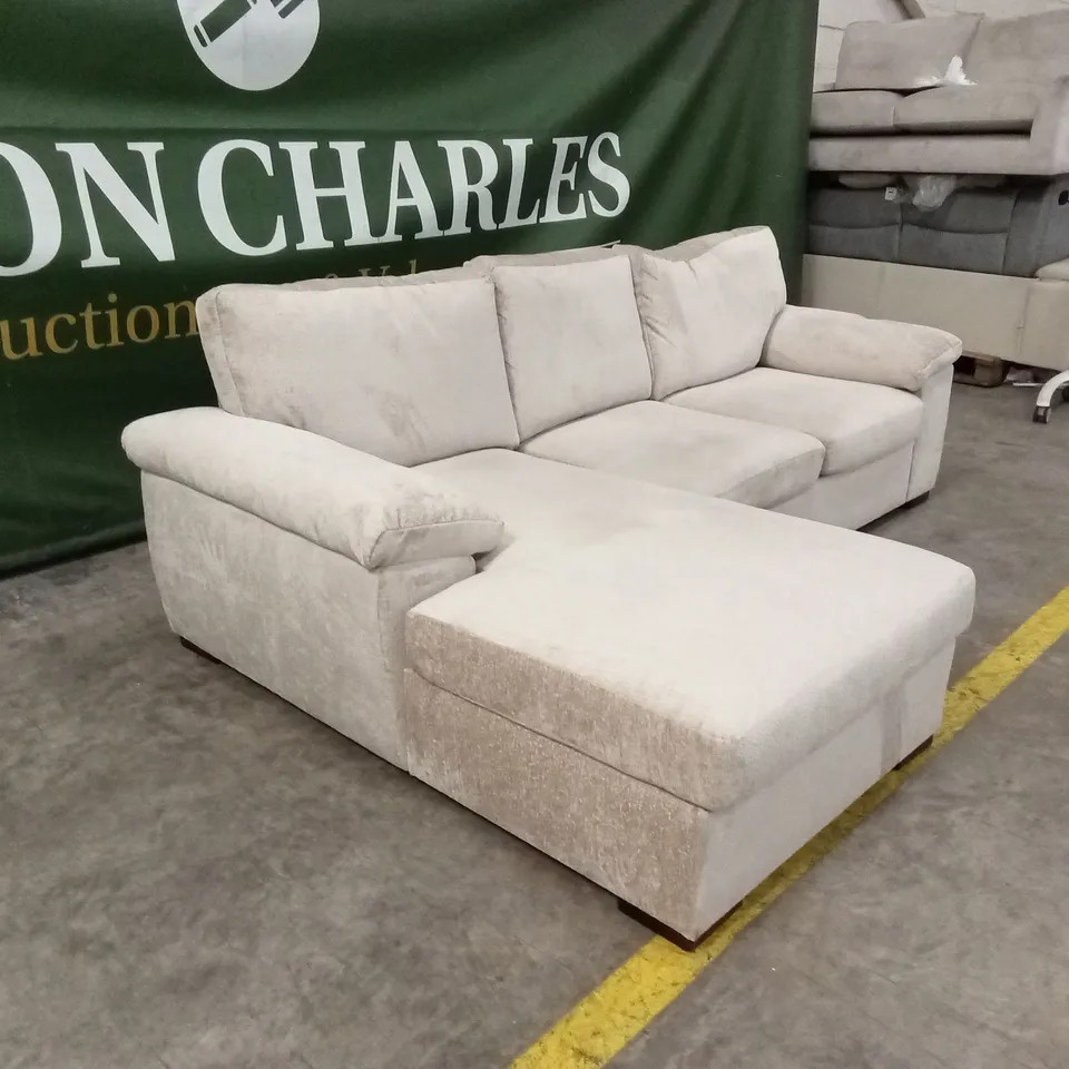 SALERNO STANDARD BACK FABRIC LEFT HAND 3 SEATER CHAISE SOFA - NATURAL RRP £999