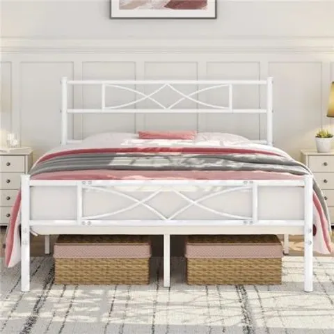 BOXED SIMPLE METAL BED FRAME WITH CURVED DESIGN HEADBOARD AND FOOTBOARD - DOUBLE