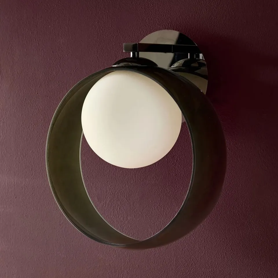 BOXED DANETTI CHLOE WALL LIGHT - BLACK CHROME/GREEN GLASS