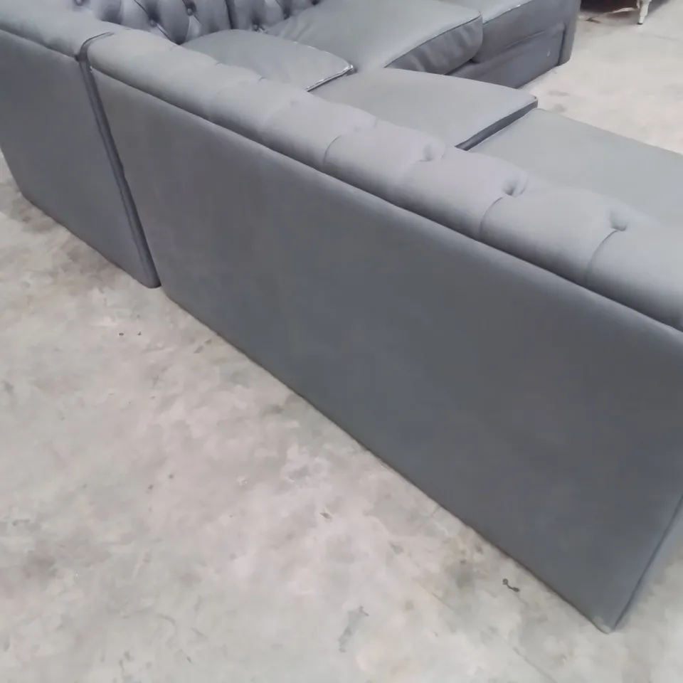 DESIGNER CHESTERFIELD STYLE CORNER GROUP GREY FAUX LEATHER 