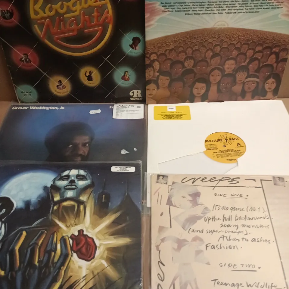APPROXIMATELY 8 ASSORTED MUSIC VINYLS TO INCLUDE BOOGIE NIGHTS, GROVER WASHINGTON JR, ETC