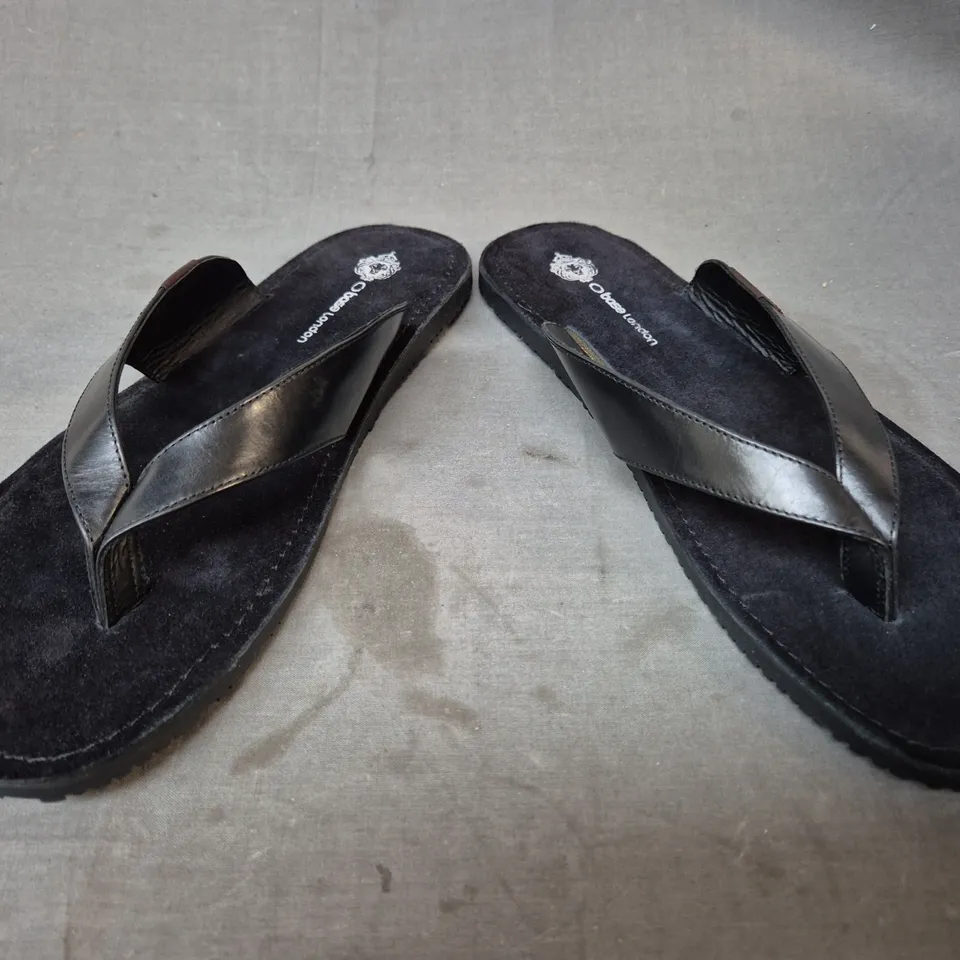 BOXED PAIR OF BASE LONDON CLAUDIUS T-POST SANDALS IN BLACK EU SIZE 45