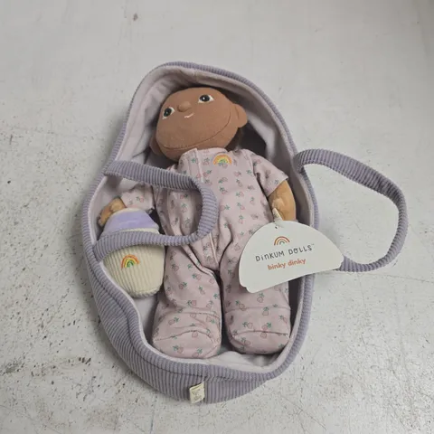 DINKUM DOLLS SOFT PLUSH BABY DOLL IN LAVENDER CARRY CASE – PINK PRINTED OUTFIT (BINKY DINKY)