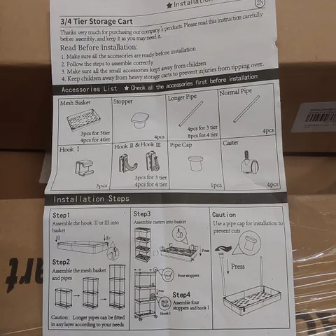 PALLET CONTAINING LARGE QUANTITY OF BRAND NEW 3/4 TIER STORAGE CARTS