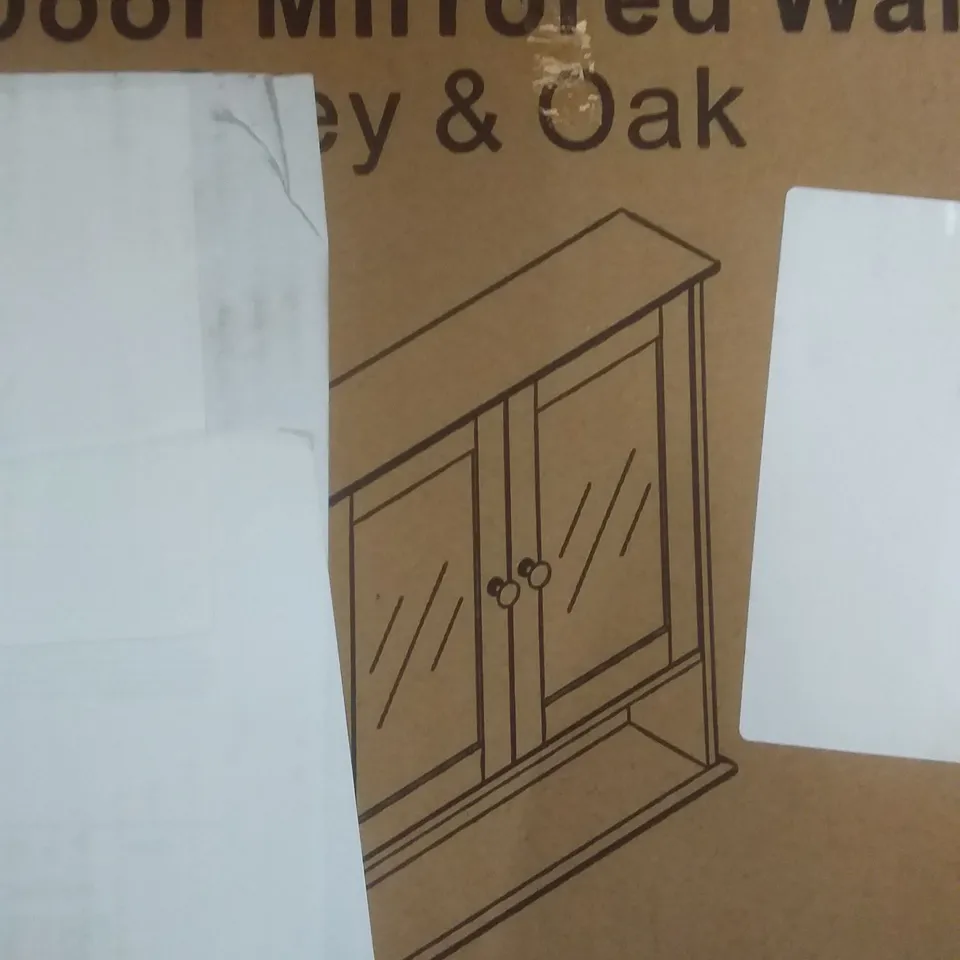 BOXED PRIANO 2 DOOR MIRRORED WALL CABINET - GREY/OAK