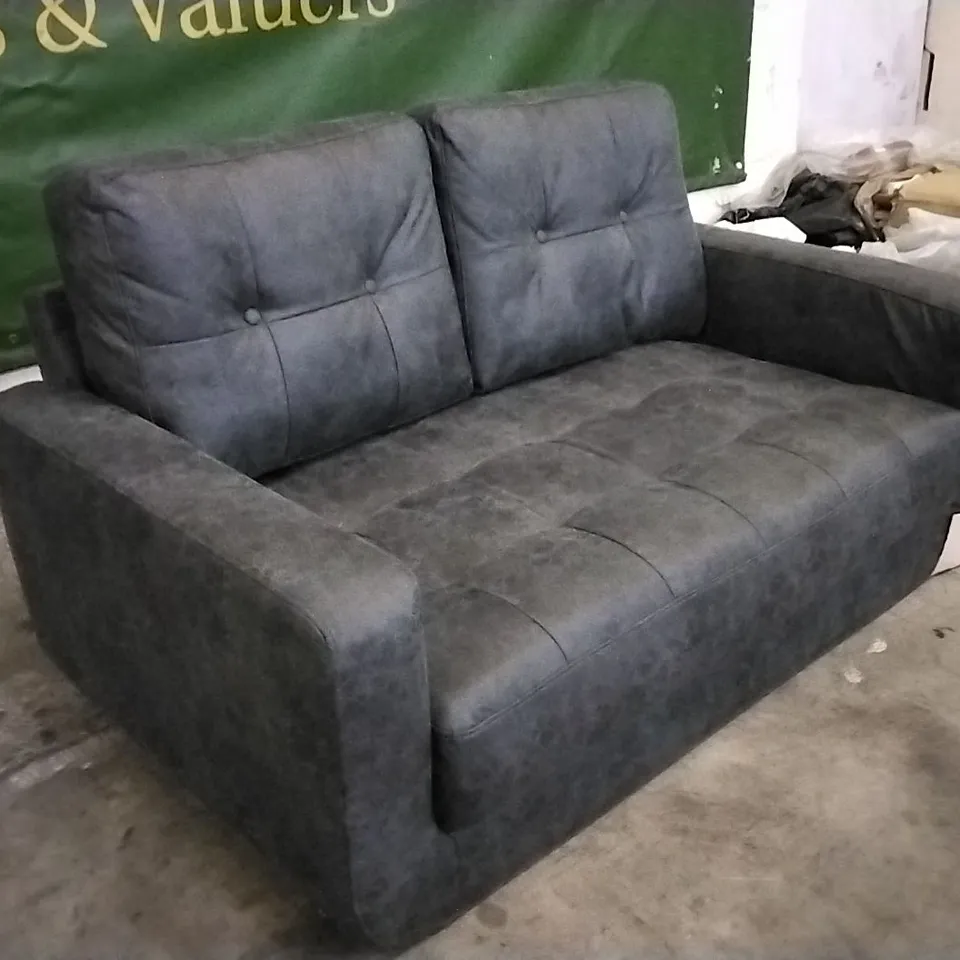 QUALITY DESIGNER GRAPHITE FABRIC BUTTON BACK 2 SEATER SOFA