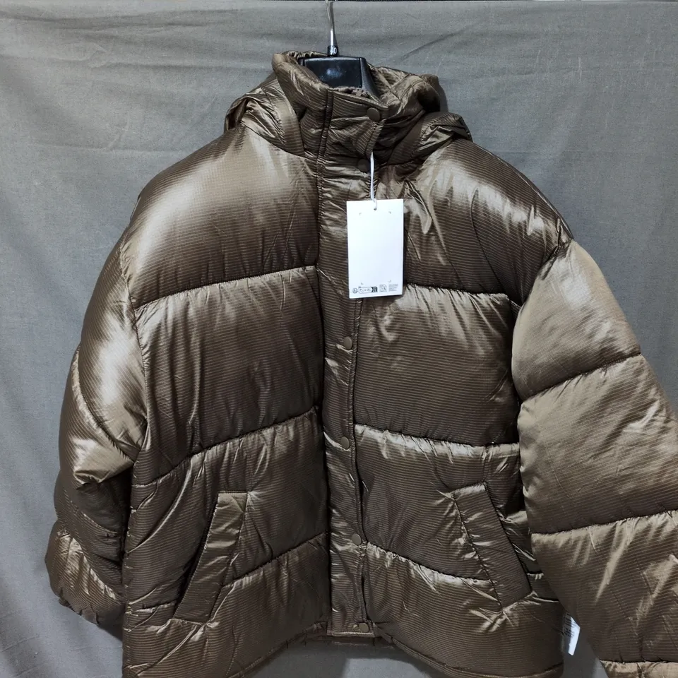 TOPSHOP BROWN METALLIC PUFFER JACKET – SIZE S