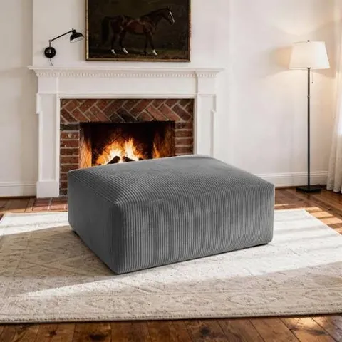 BOXED BEIGE CORDUROY FABRIC RECTANGLE ACCENT OTTOMAN (SET OF 1)