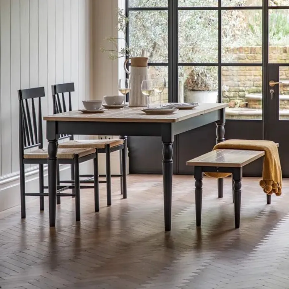 BOXED ELDA 6-10 SEATER RECTANGULAR EXTENDABLE DINING TABLE - CHARCOAL (1 BOX)