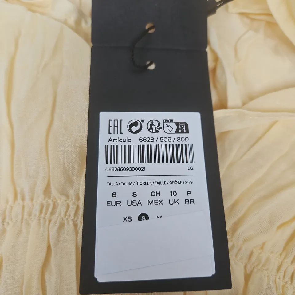 MASSIMO DUTTI DRESS – PALE YELLOW, RUCHED EMPIRE WAIST