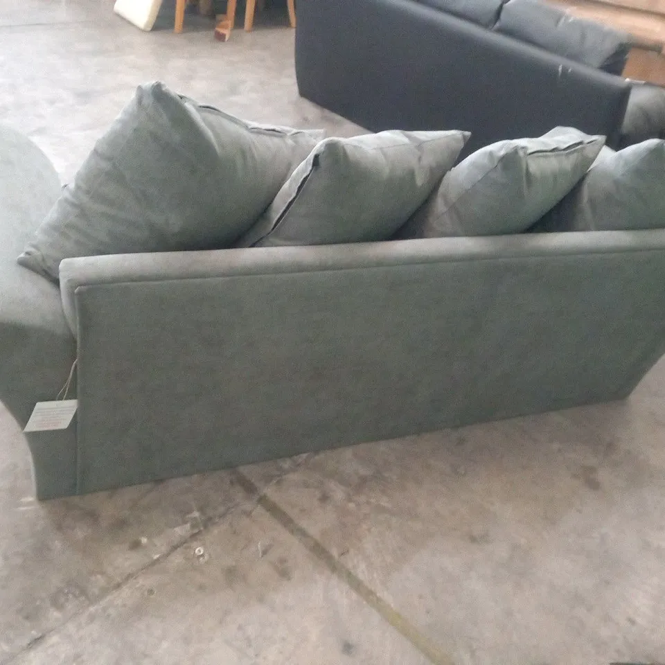 DESIGNER DURY GREY FABRIC THREE SEATER SOFA WITH SCATTER CUSHIONS