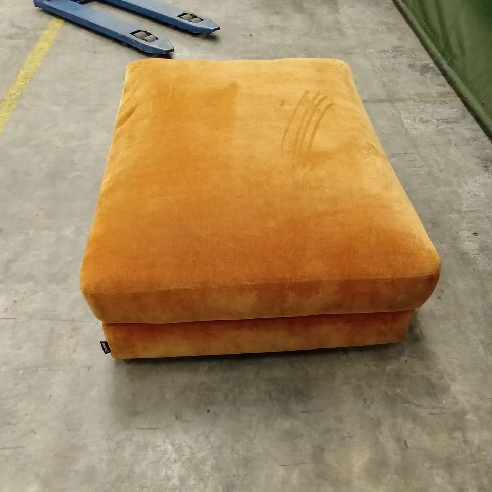 DESIGNER LARGE RECTANGULAR ORANGE FABRIC FOOTSTOOL