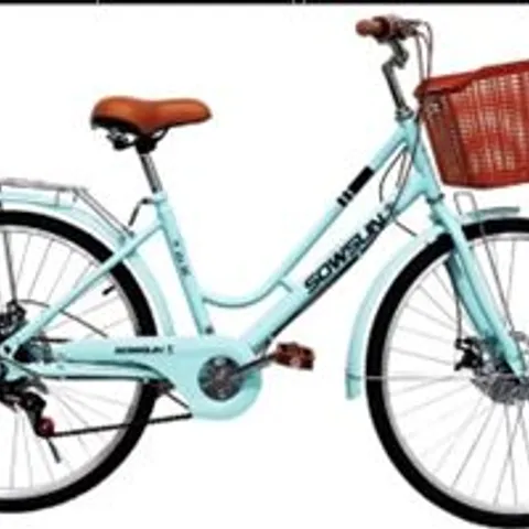 BRAND NEW BOXED CITY BIKE WOMAN BICYCLE 26''WHEEL LOW FRAME LADIES CYCLE ICE BLUE MULTIPLE SPEED 