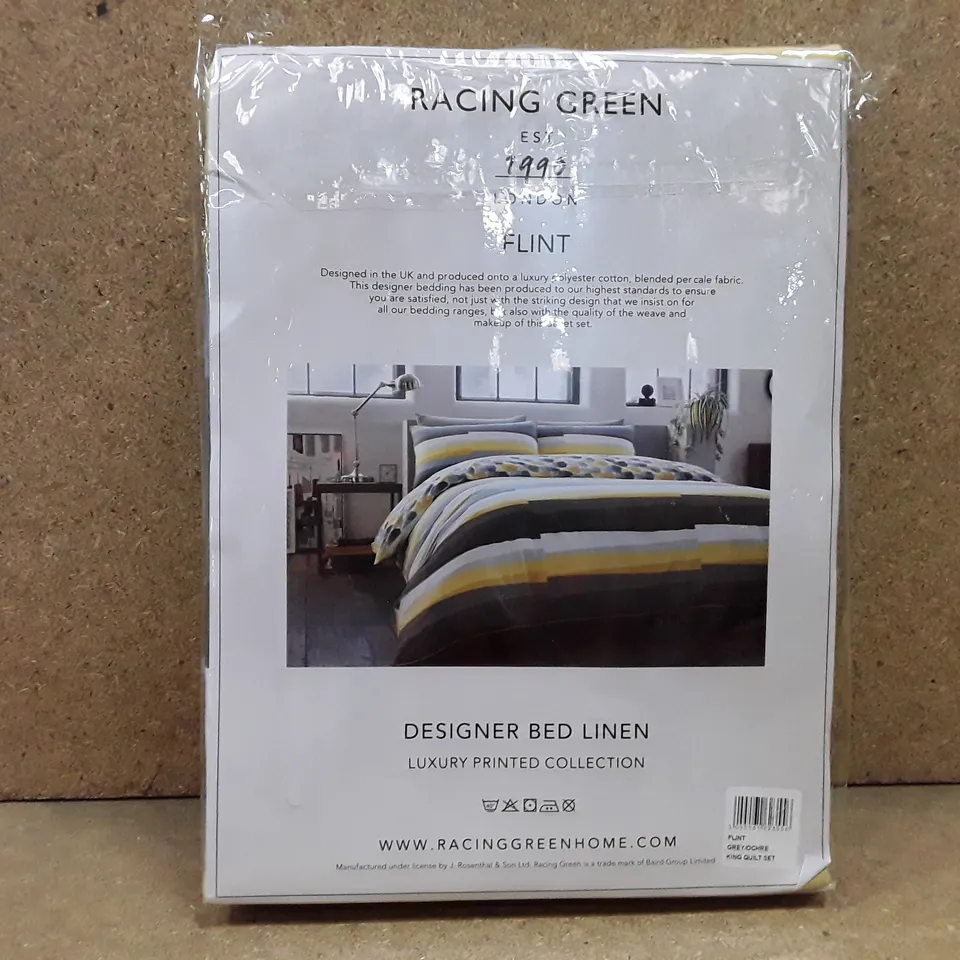 BRAND NEW RACING GREEN DUVET COVER SET KING SIZE - GREY/ORCHE 
