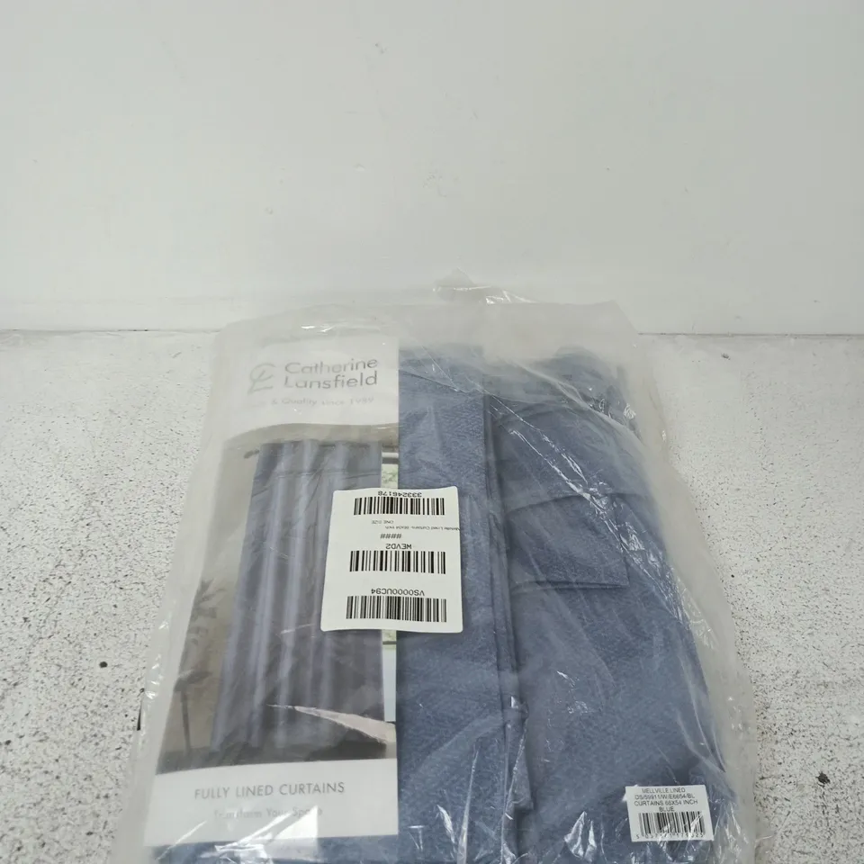 CATHERINE LANSFIELD MELVILLE LINED EYELET CURTAINS - BLUE - 46" X 54"