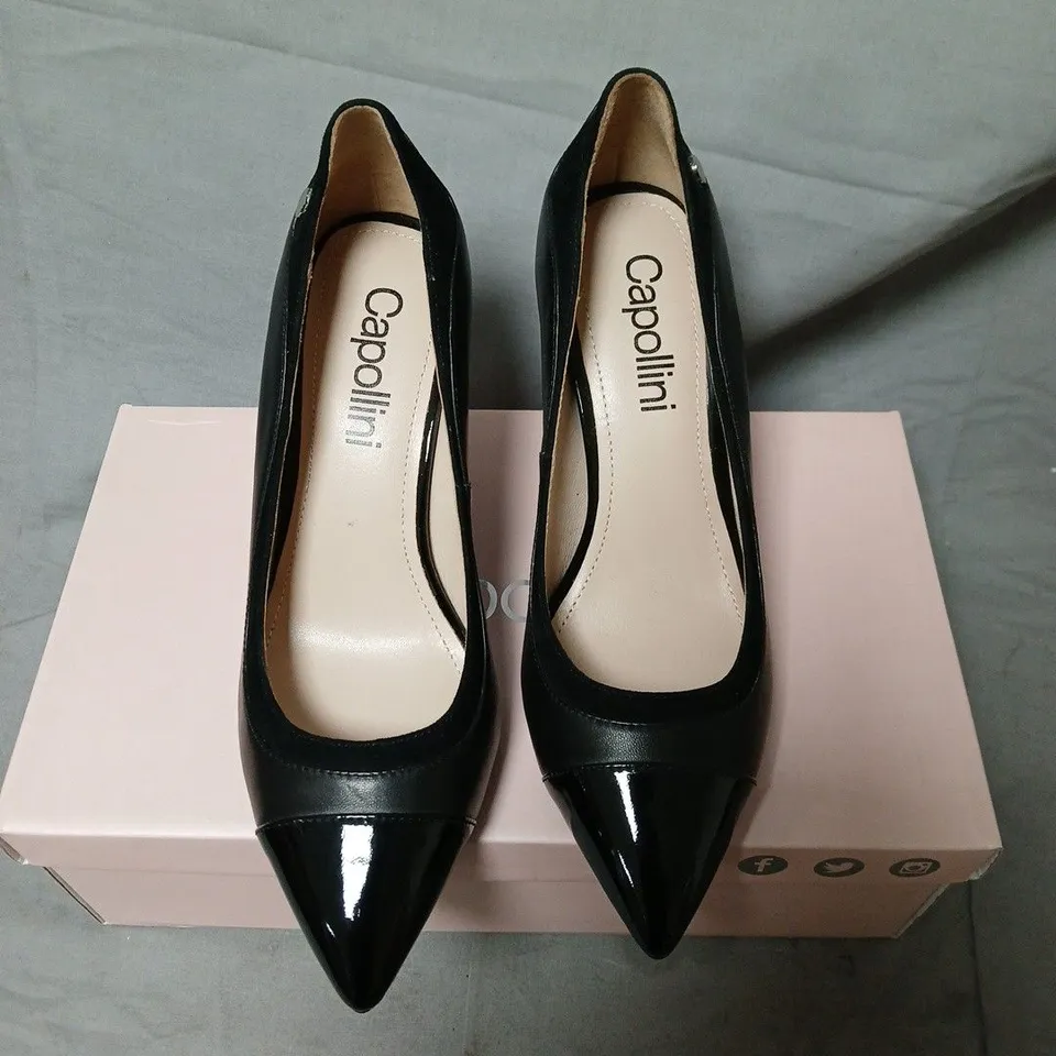 CAPOLLINI PATSY HIGH HEEL PUMPS – UK 3.5 (EU 36) BLACK PATENT