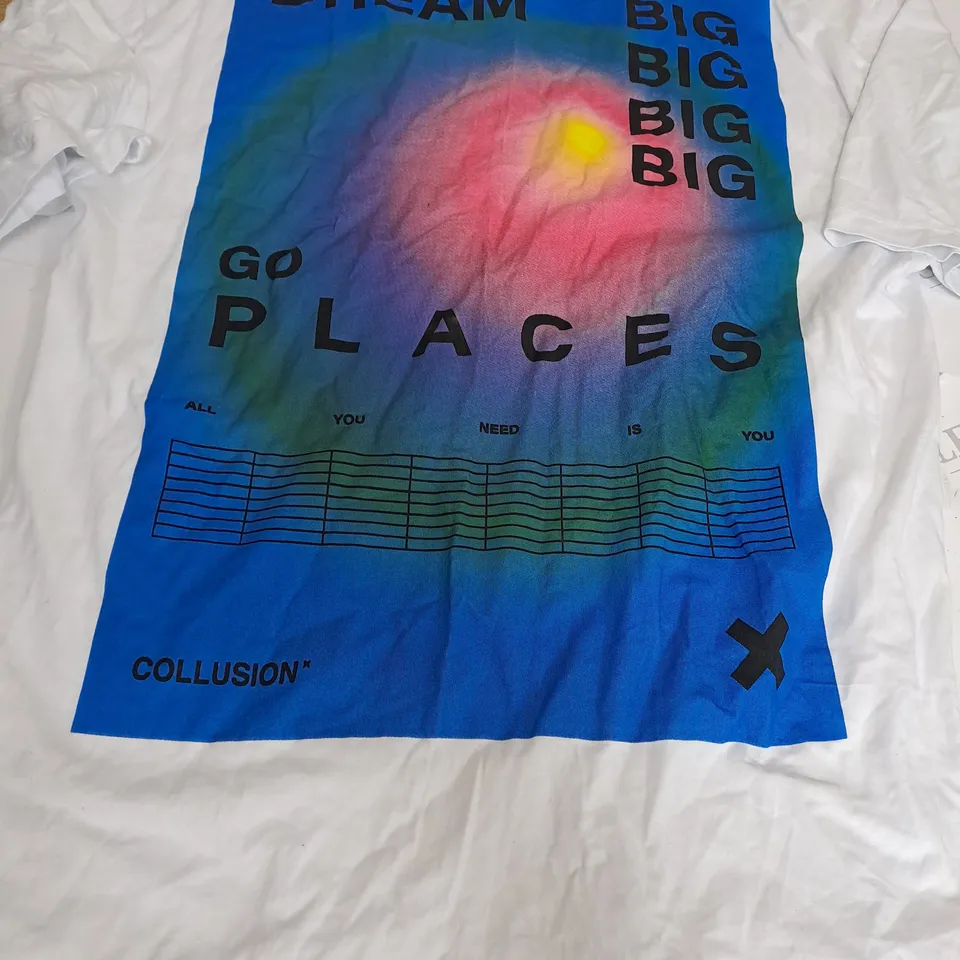 COLLUSION WHITE/BLUE PRINTED SHIRT SIZE S