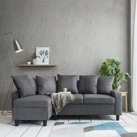 BOXED TRACY CORNER SOFA - GREY LINEN WITH BLACK LEGS (2 BOXES)