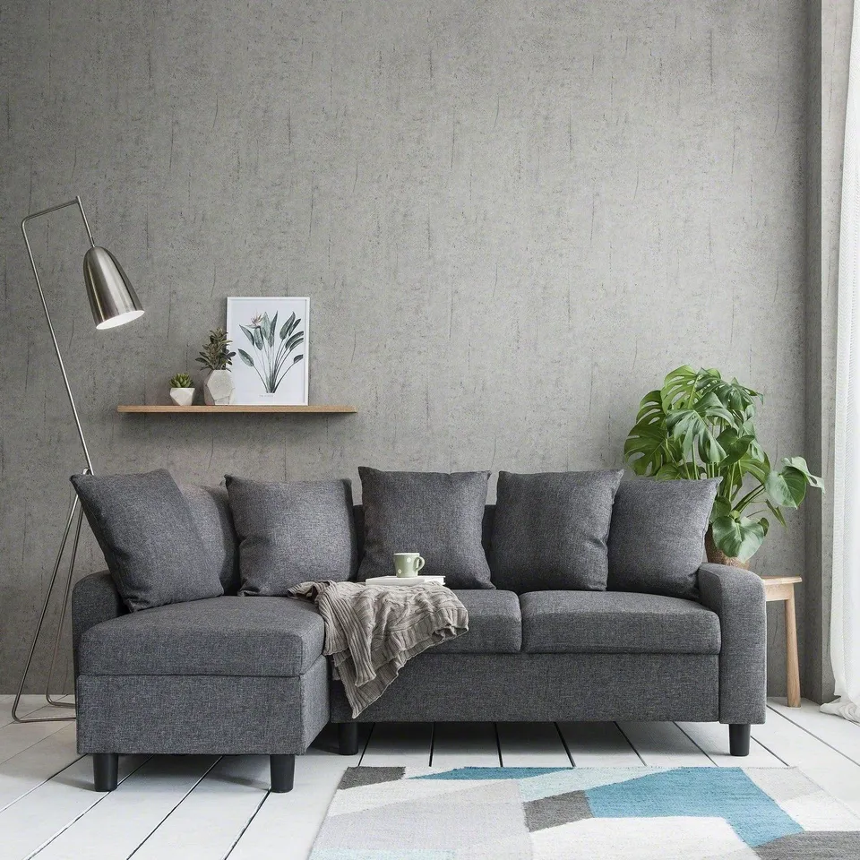 BOXED TRACY CORNER SOFA - GREY LINEN WITH BLACK LEGS (2 BOXES)
