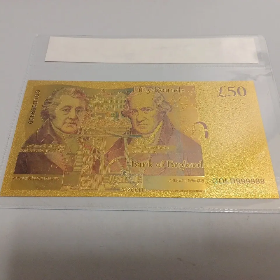 6 X GOLD FOIL REPLICA £50 BANK NOTES 