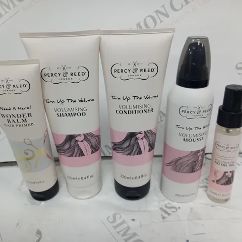BOXED PERCY REED SET OF ITEMS INCLUDING SHAMPOO, CONDITIONER, VOLUME MOUSE ETC