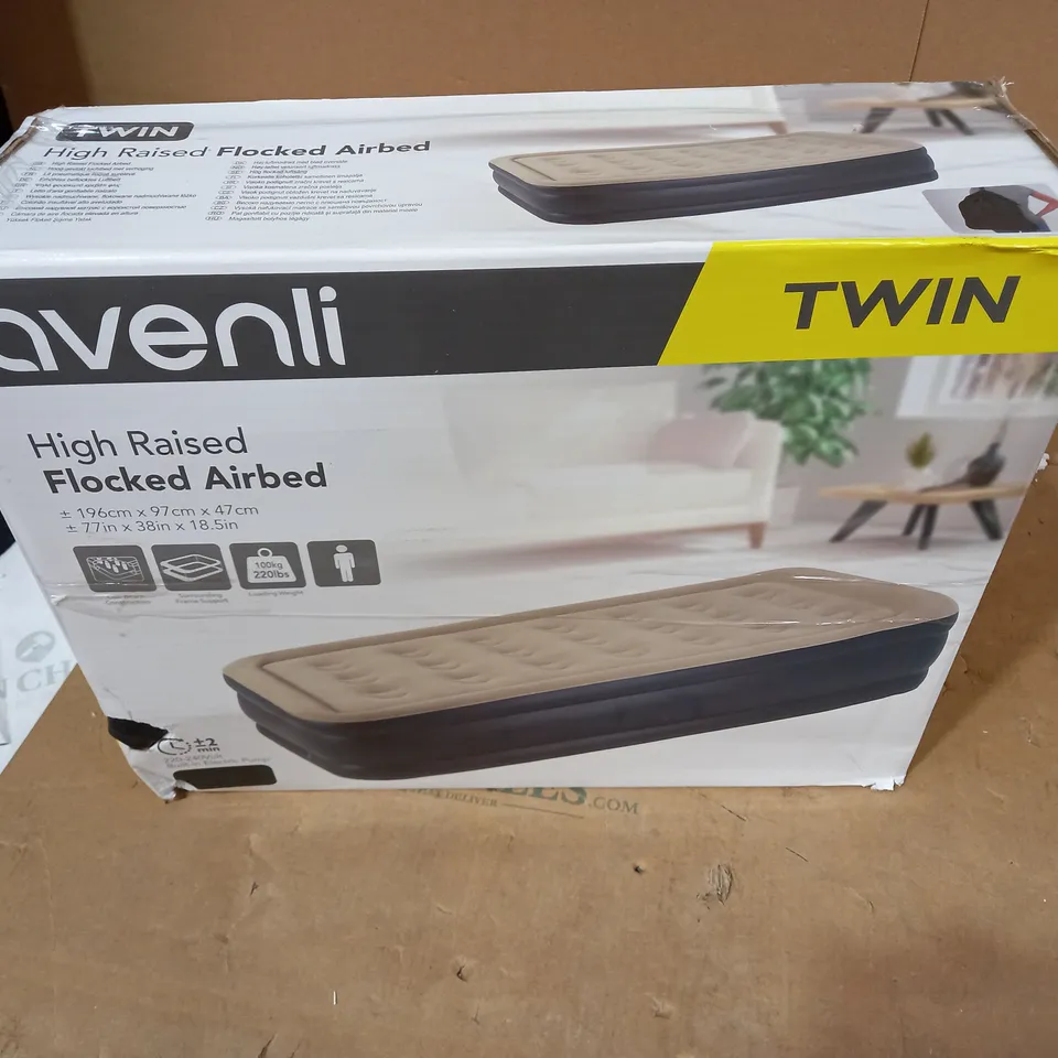 BOXED AVENI TWIN HIGH RAISED FLOCKED AIRBED