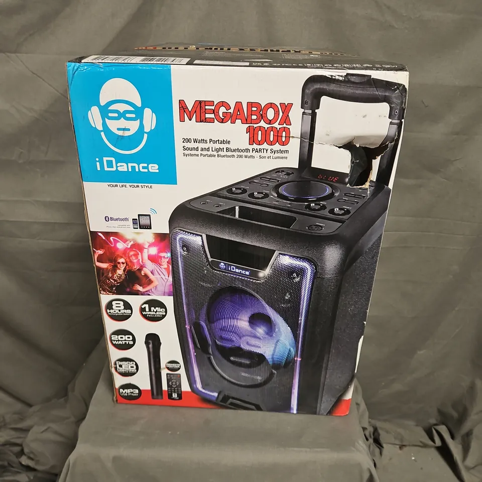 BOXED IDANCE MEGABOX 1000 200W PORTABLE BLUETOOTH PARTY SYSTEM RRP £199