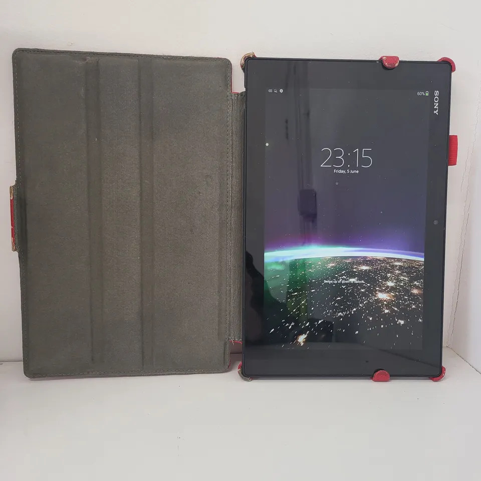 SONY XPERIA MODEL SGP311GB/B TABLET WITH READ LEATHER EFFECT CASE