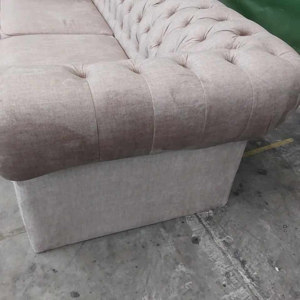 DESIGNER THREE SEATER CHESTERFIELD SOFA MINK PLUSH FABRIC 