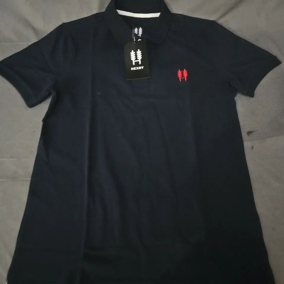 HEXBY ORIGINAL PIQUE POLO SHIRT - BLACK - MEDIUM